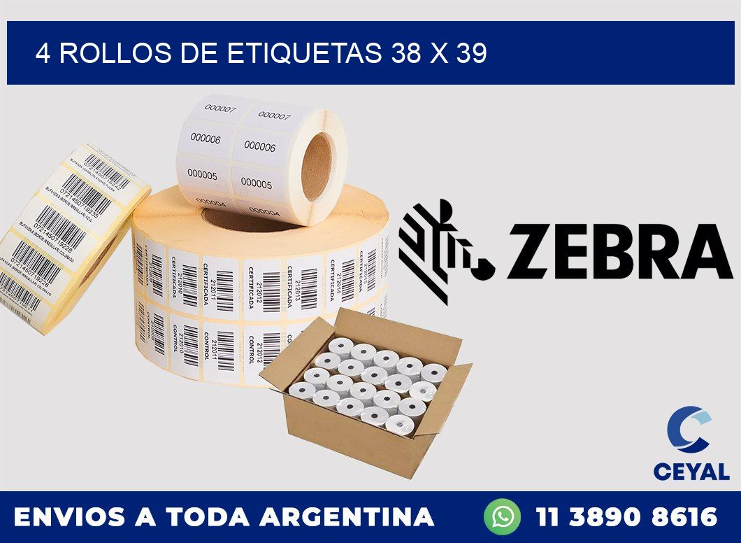 4 ROLLOS DE ETIQUETAS 38 x 39