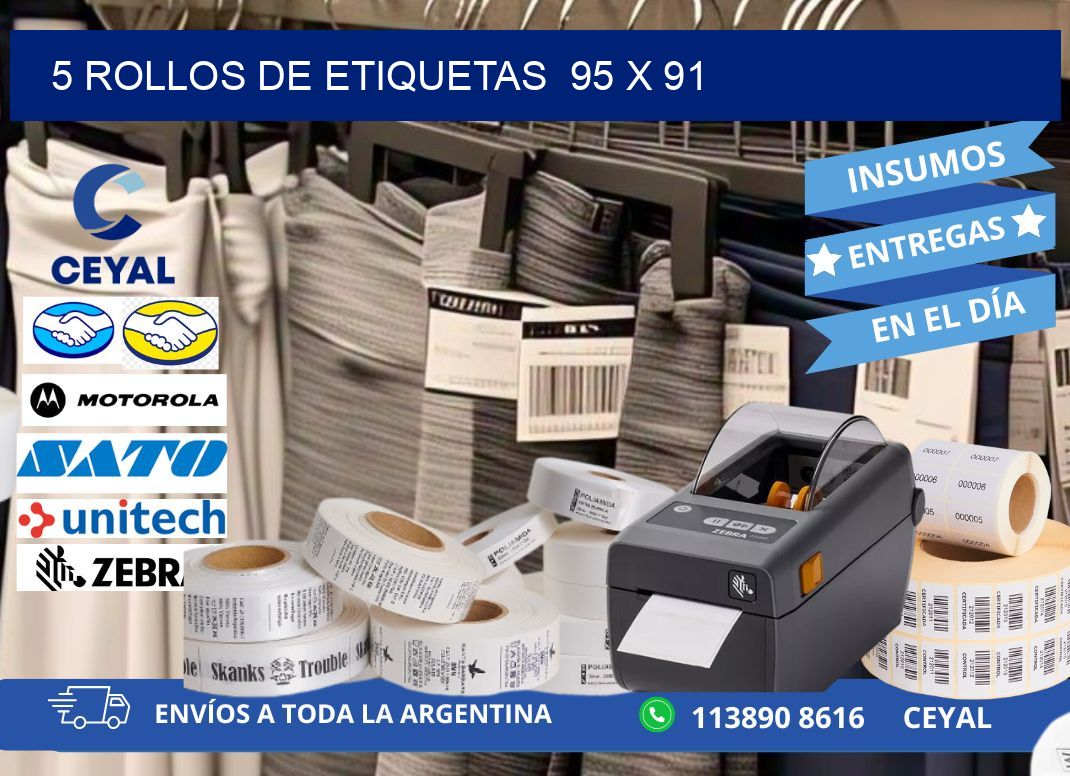 5 ROLLOS DE ETIQUETAS  95 x 91