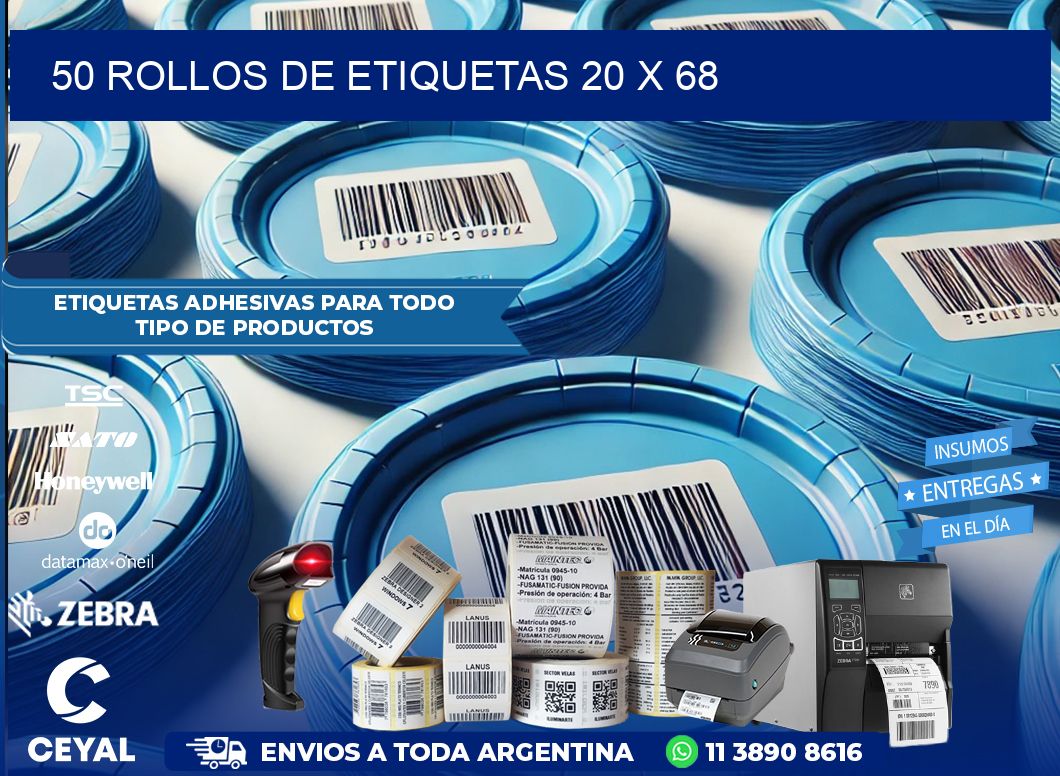 50 ROLLOS DE ETIQUETAS 20 x 68
