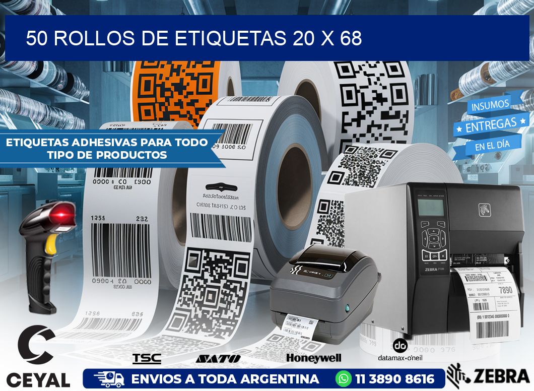 50 ROLLOS DE ETIQUETAS 20 x 68