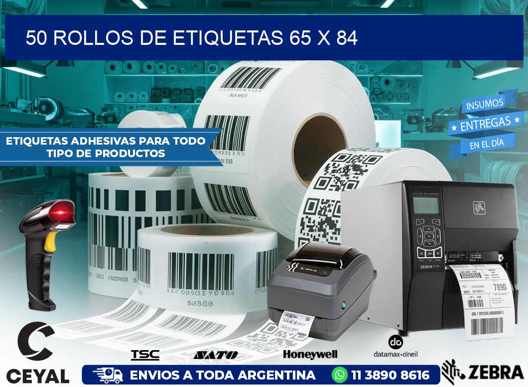 50 ROLLOS DE ETIQUETAS 65 x 84