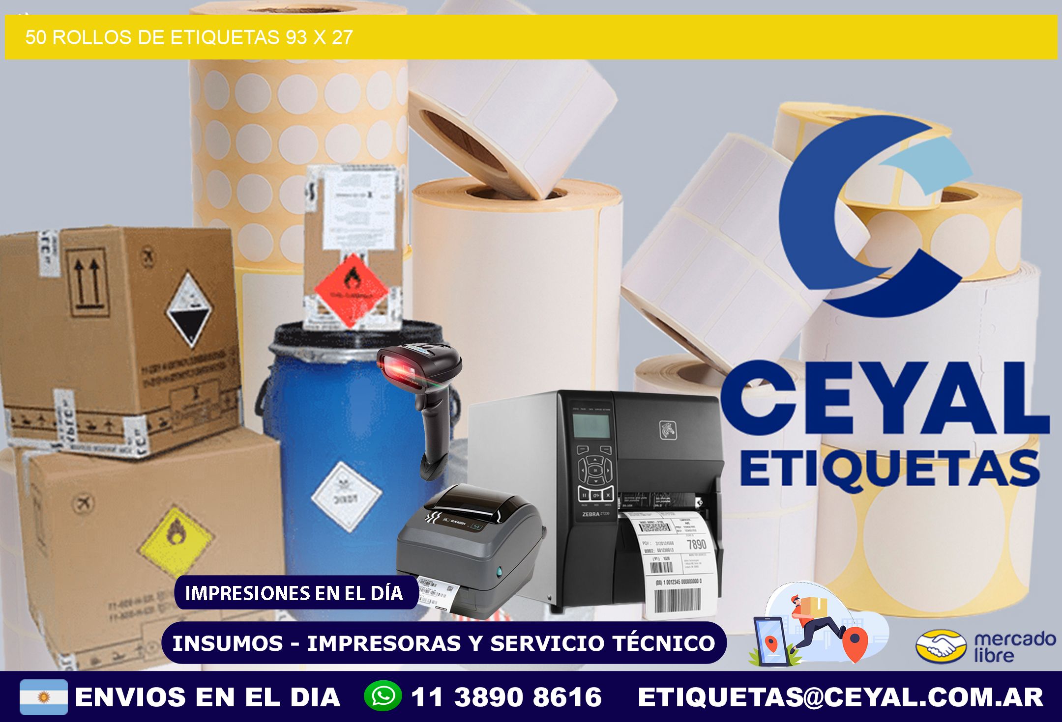 50 ROLLOS DE ETIQUETAS 93 x 27