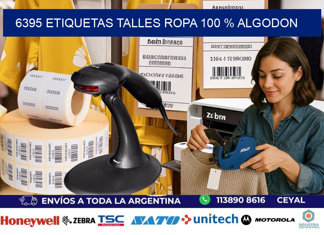 6395 ETIQUETAS TALLES ROPA 100 % ALGODON