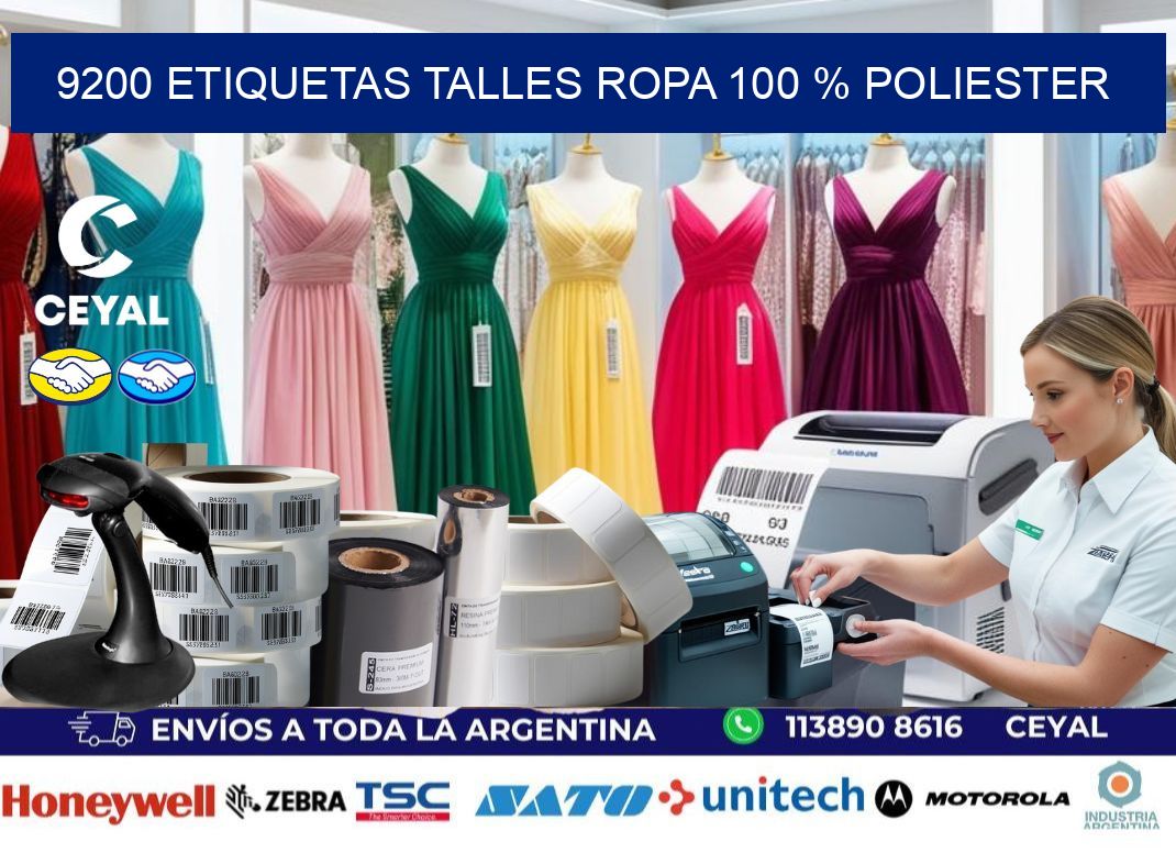 9200 ETIQUETAS TALLES ROPA 100 % POLIESTER