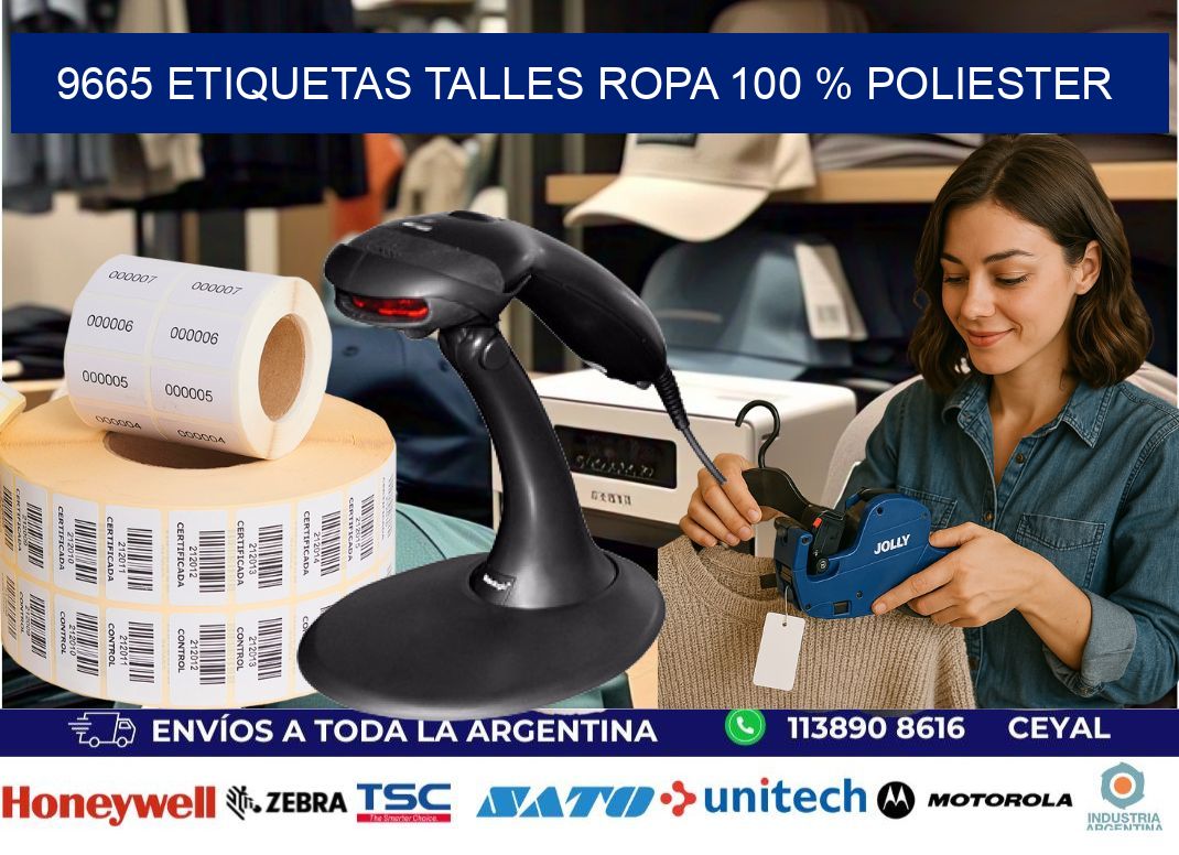 9665 ETIQUETAS TALLES ROPA 100 % POLIESTER