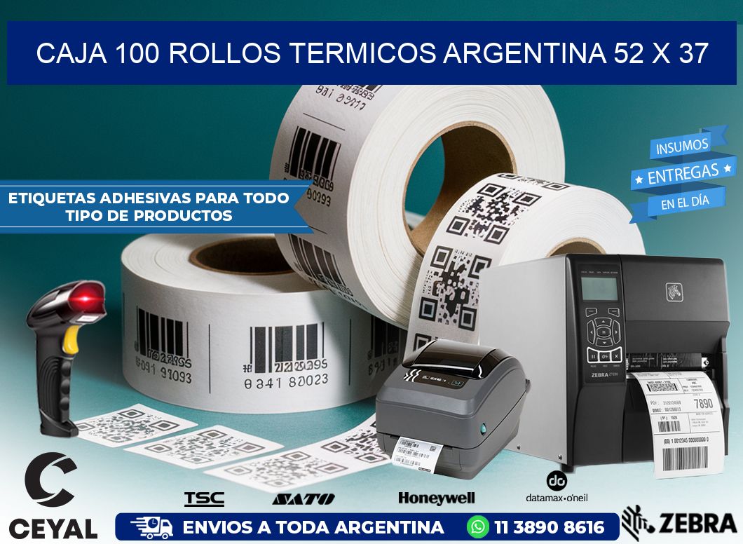 CAJA 100 ROLLOS TERMICOS ARGENTINA 52 x 37