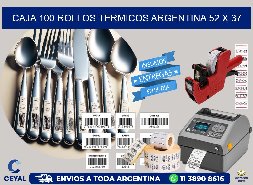 CAJA 100 ROLLOS TERMICOS ARGENTINA 52 x 37