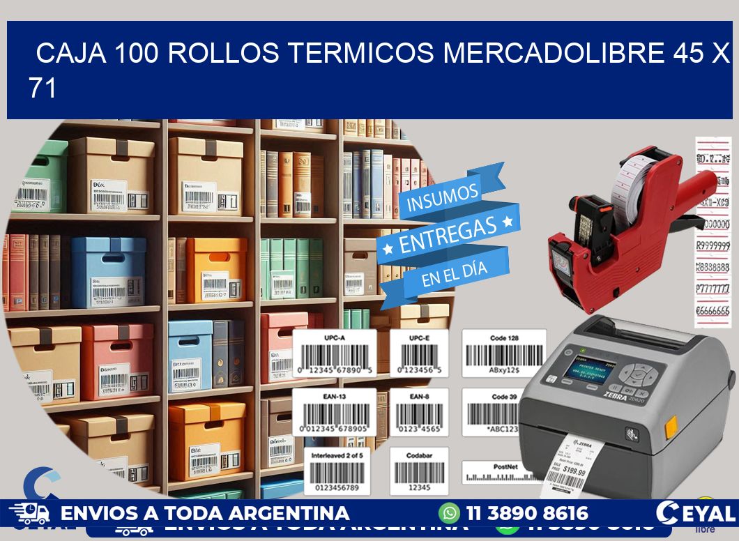 CAJA 100 ROLLOS TERMICOS MERCADOLIBRE 45 x 71