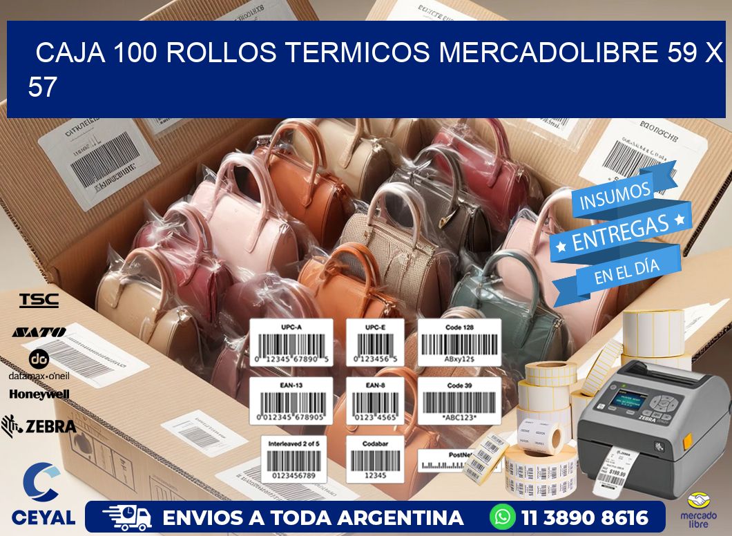 CAJA 100 ROLLOS TERMICOS MERCADOLIBRE 59 x 57