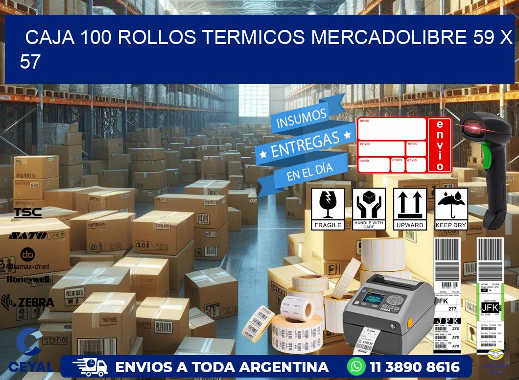 CAJA 100 ROLLOS TERMICOS MERCADOLIBRE 59 x 57