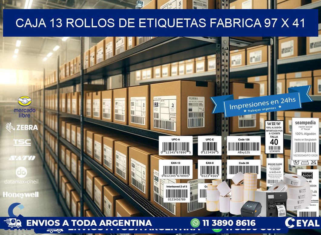 CAJA 13 ROLLOS DE ETIQUETAS FABRICA 97 x 41