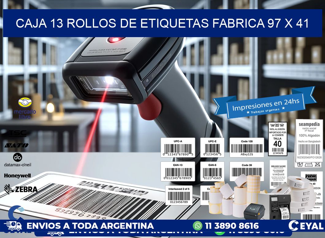 CAJA 13 ROLLOS DE ETIQUETAS FABRICA 97 x 41