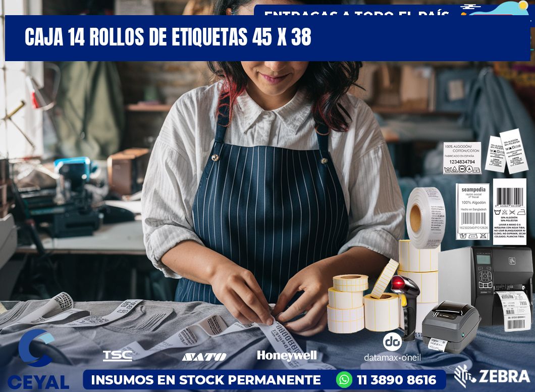 CAJA 14 ROLLOS DE ETIQUETAS 45 x 38