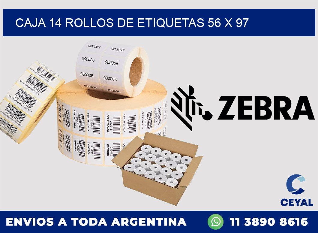 CAJA 14 ROLLOS DE ETIQUETAS 56 x 97