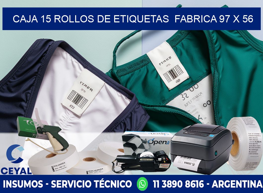 CAJA 15 ROLLOS DE ETIQUETAS  FABRICA 97 x 56