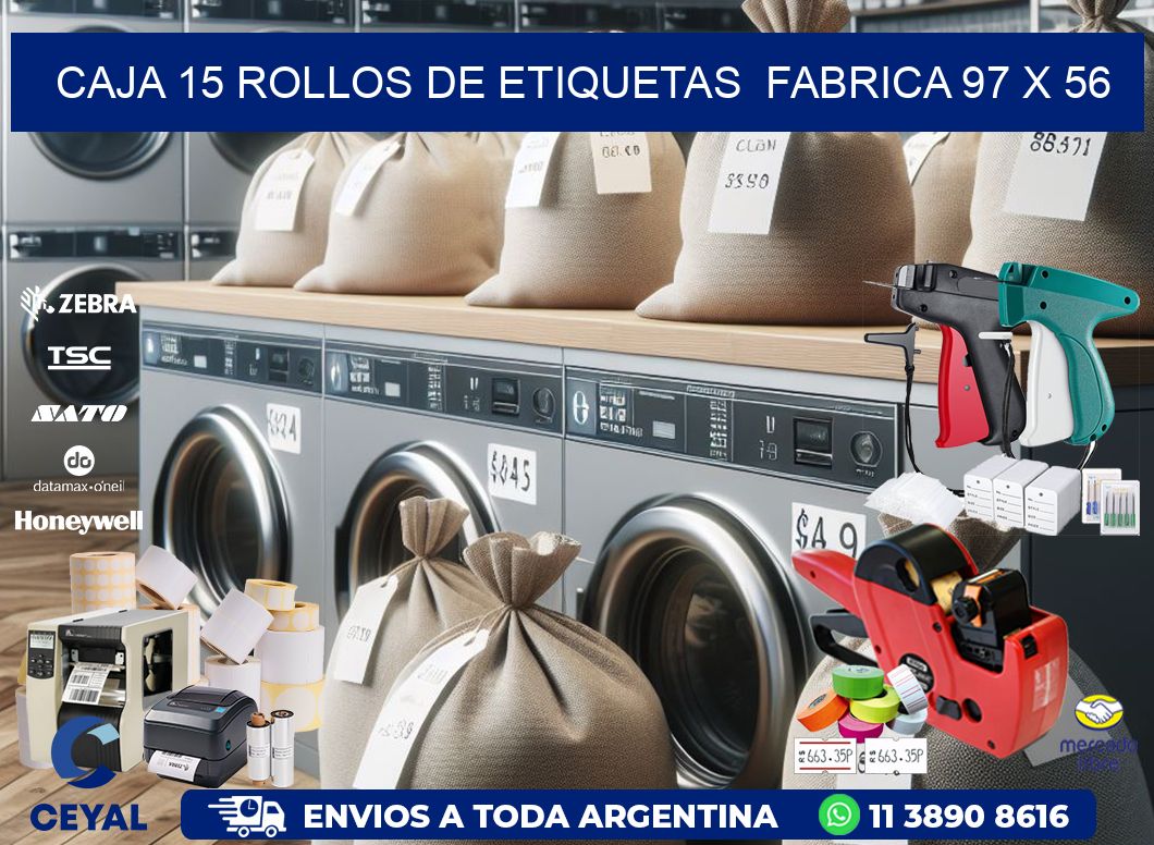 CAJA 15 ROLLOS DE ETIQUETAS  FABRICA 97 x 56