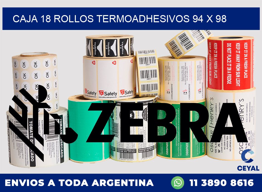 CAJA 18 ROLLOS TERMOADHESIVOS 94 x 98