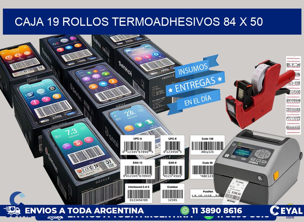 CAJA 19 ROLLOS TERMOADHESIVOS 84 x 50