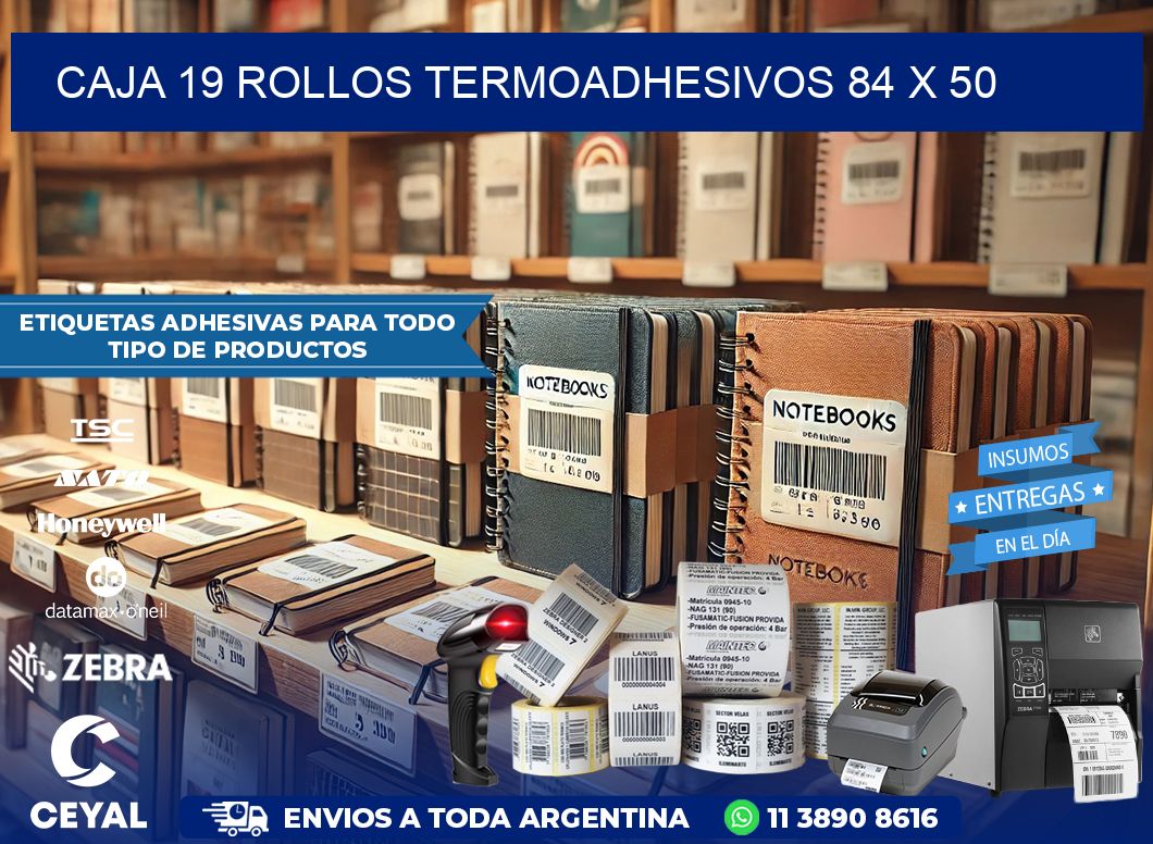 CAJA 19 ROLLOS TERMOADHESIVOS 84 x 50