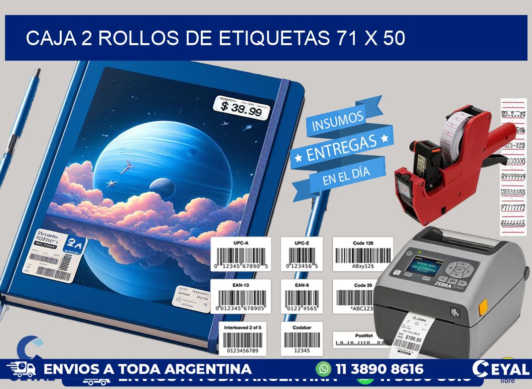 CAJA 2 ROLLOS DE ETIQUETAS 71 x 50