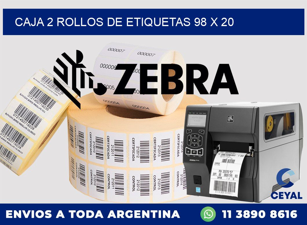 CAJA 2 ROLLOS DE ETIQUETAS 98 x 20