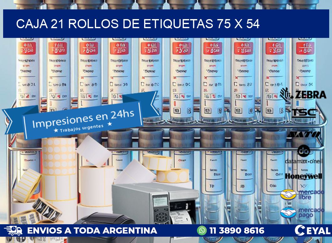 CAJA 21 ROLLOS DE ETIQUETAS 75 x 54