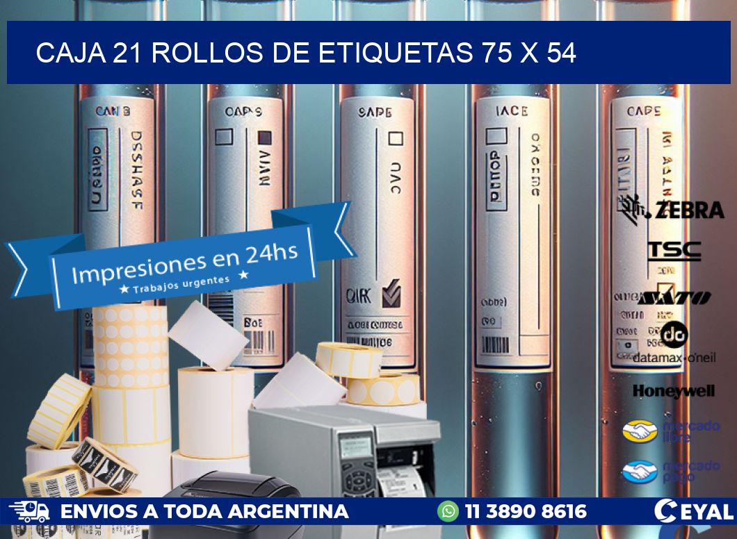 CAJA 21 ROLLOS DE ETIQUETAS 75 x 54