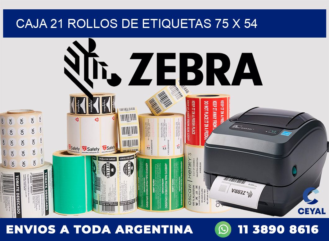 CAJA 21 ROLLOS DE ETIQUETAS 75 x 54