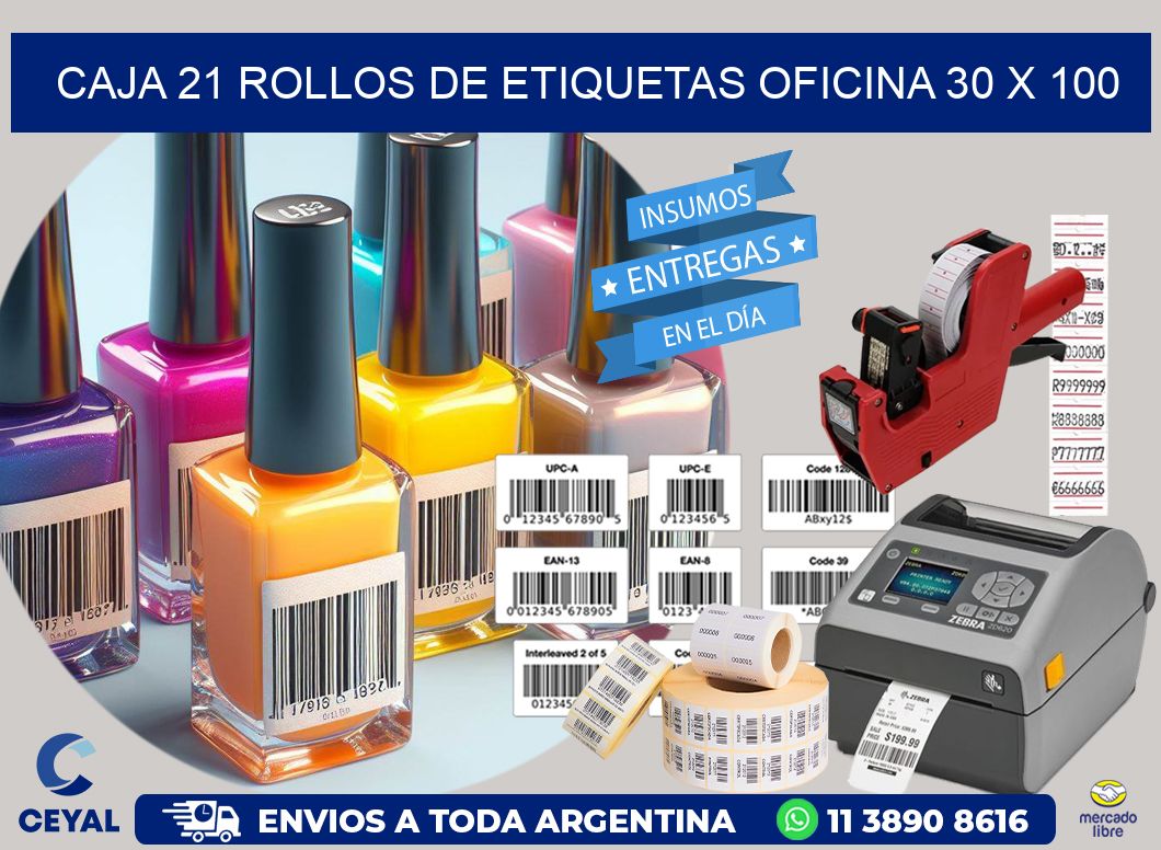 CAJA 21 ROLLOS DE ETIQUETAS OFICINA 30 x 100