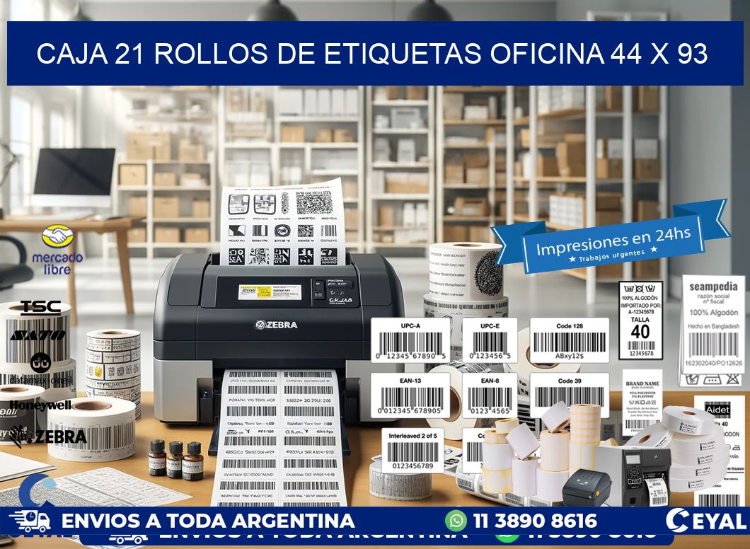CAJA 21 ROLLOS DE ETIQUETAS OFICINA 44 x 93