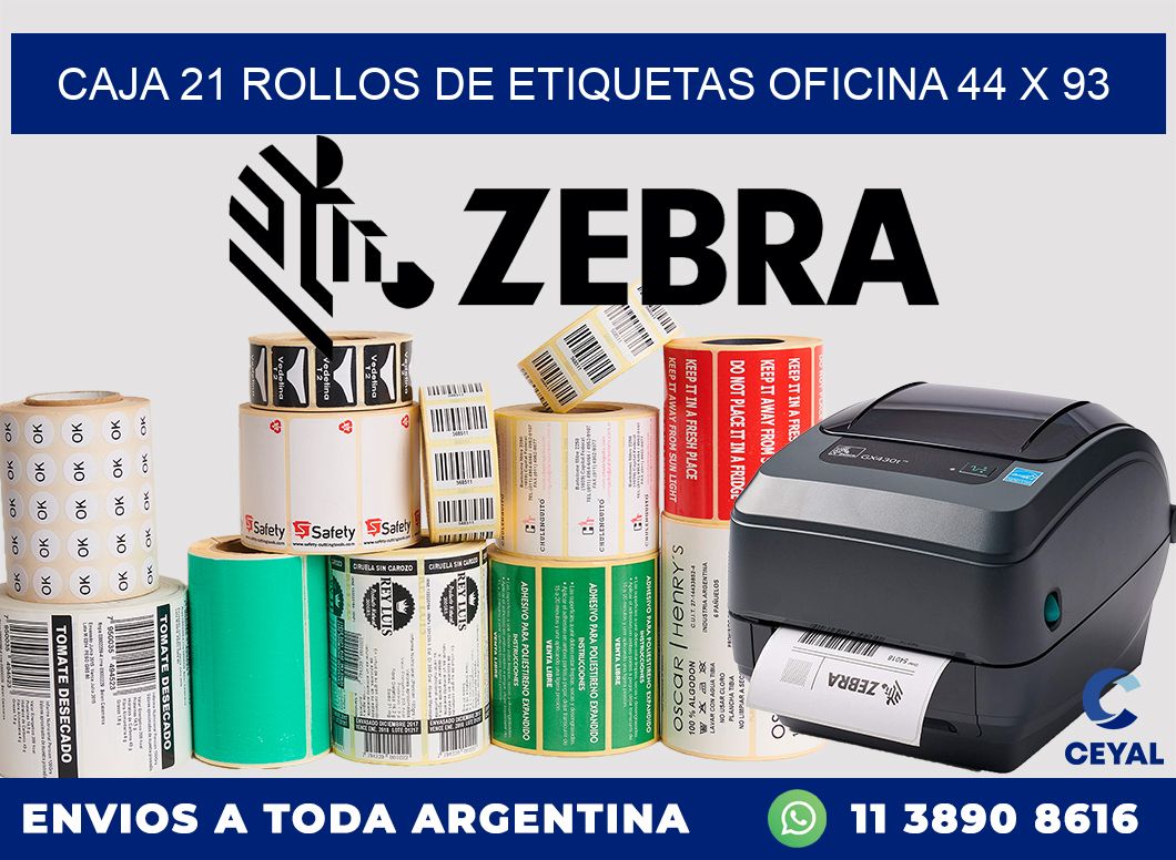 CAJA 21 ROLLOS DE ETIQUETAS OFICINA 44 x 93