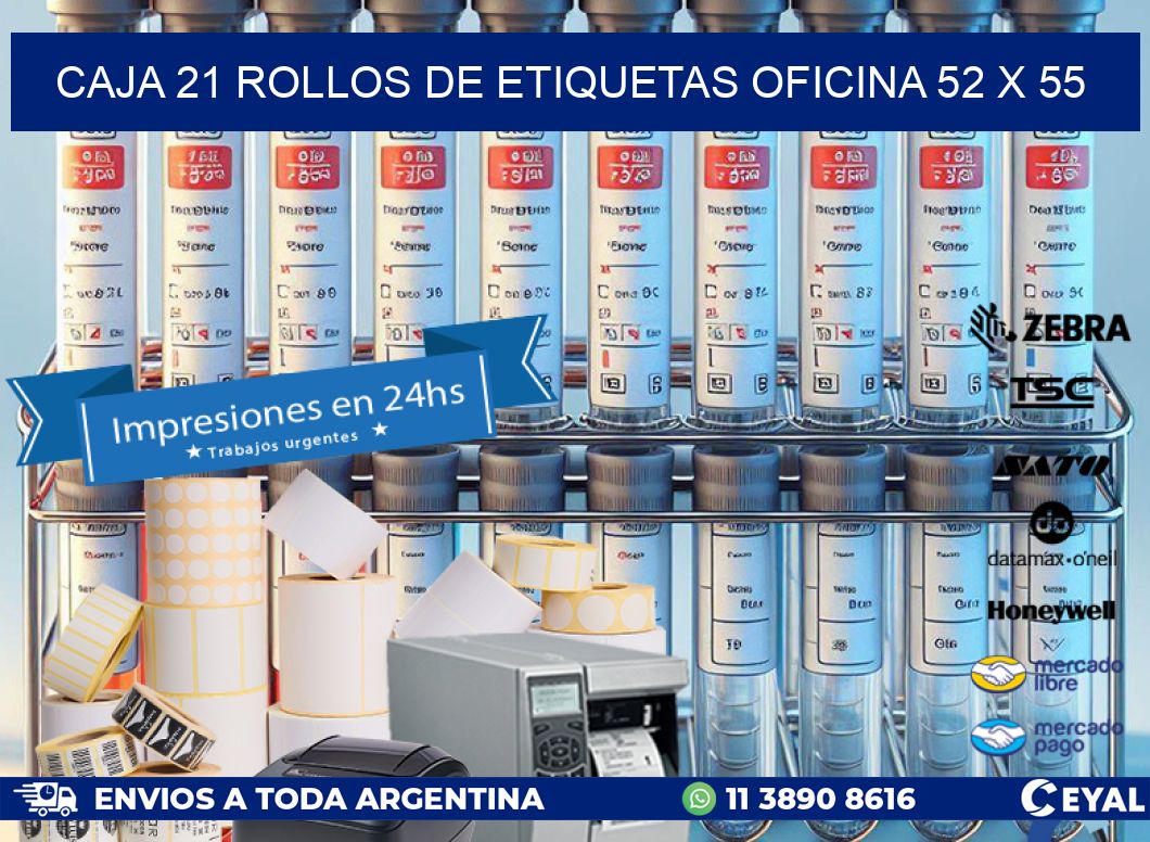 CAJA 21 ROLLOS DE ETIQUETAS OFICINA 52 x 55