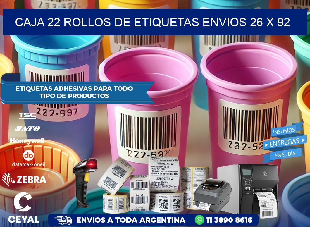 CAJA 22 ROLLOS DE ETIQUETAS ENVIOS 26 x 92