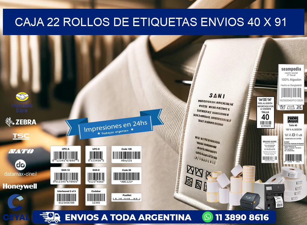 CAJA 22 ROLLOS DE ETIQUETAS ENVIOS 40 x 91