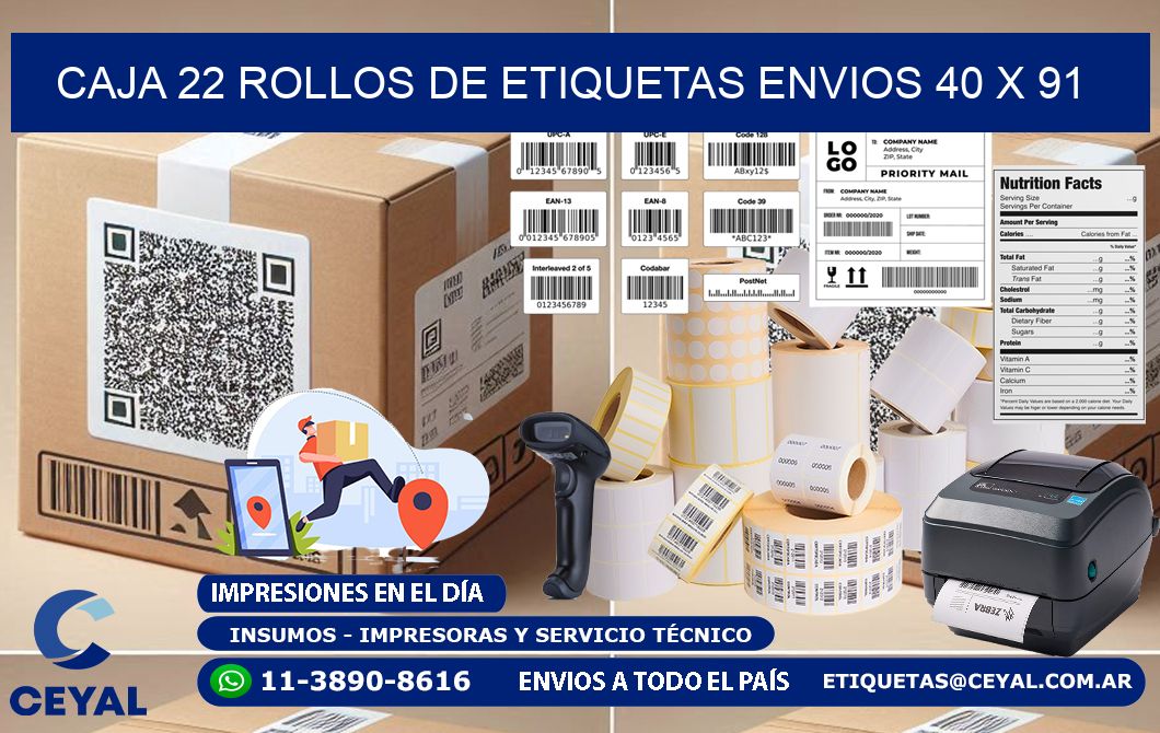 CAJA 22 ROLLOS DE ETIQUETAS ENVIOS 40 x 91