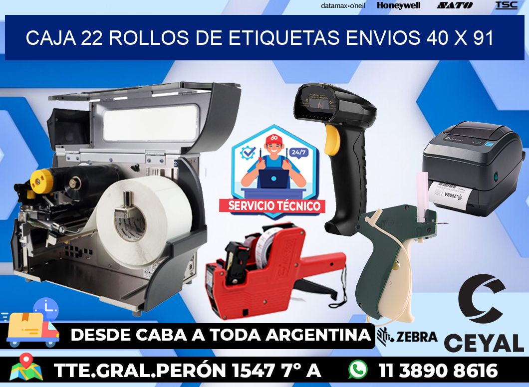 CAJA 22 ROLLOS DE ETIQUETAS ENVIOS 40 x 91