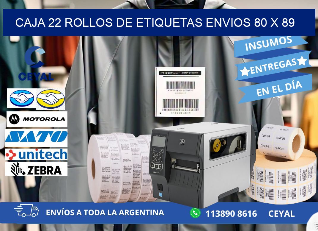 CAJA 22 ROLLOS DE ETIQUETAS ENVIOS 80 x 89