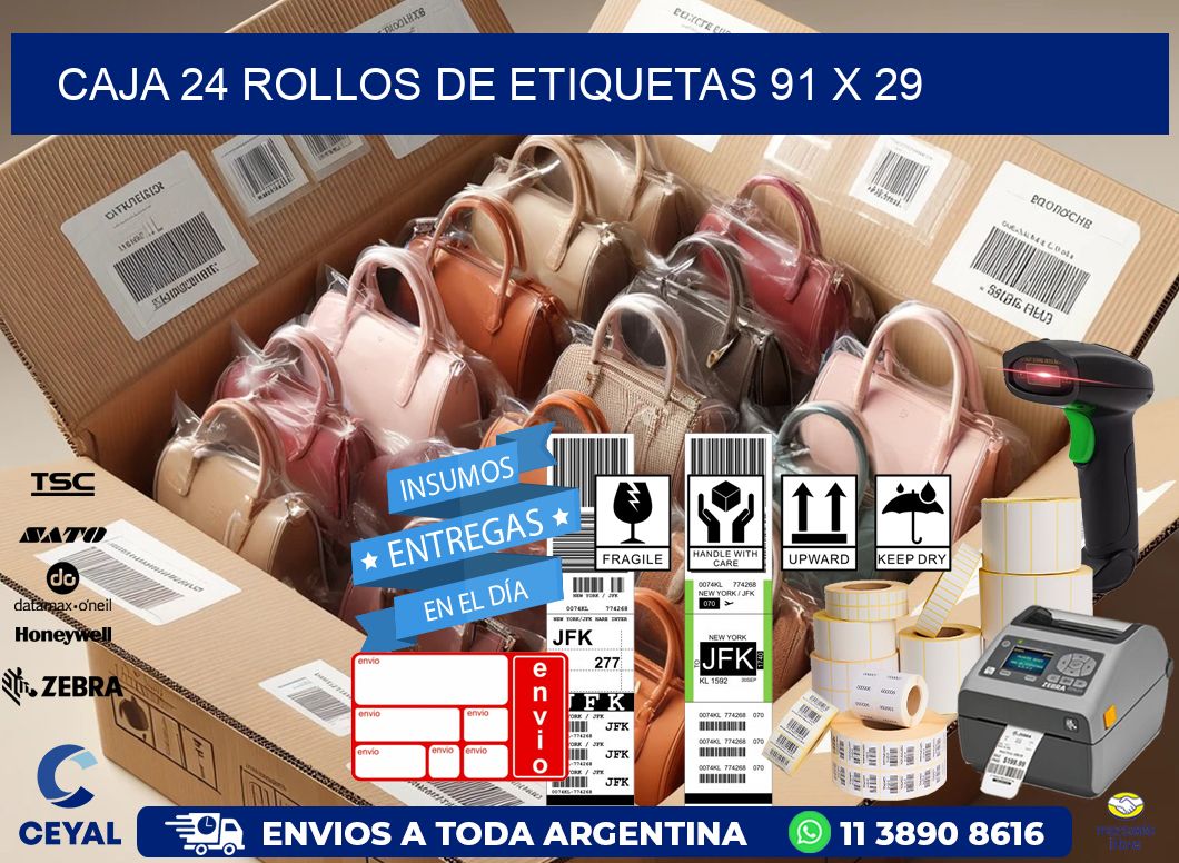 CAJA 24 ROLLOS DE ETIQUETAS 91 x 29