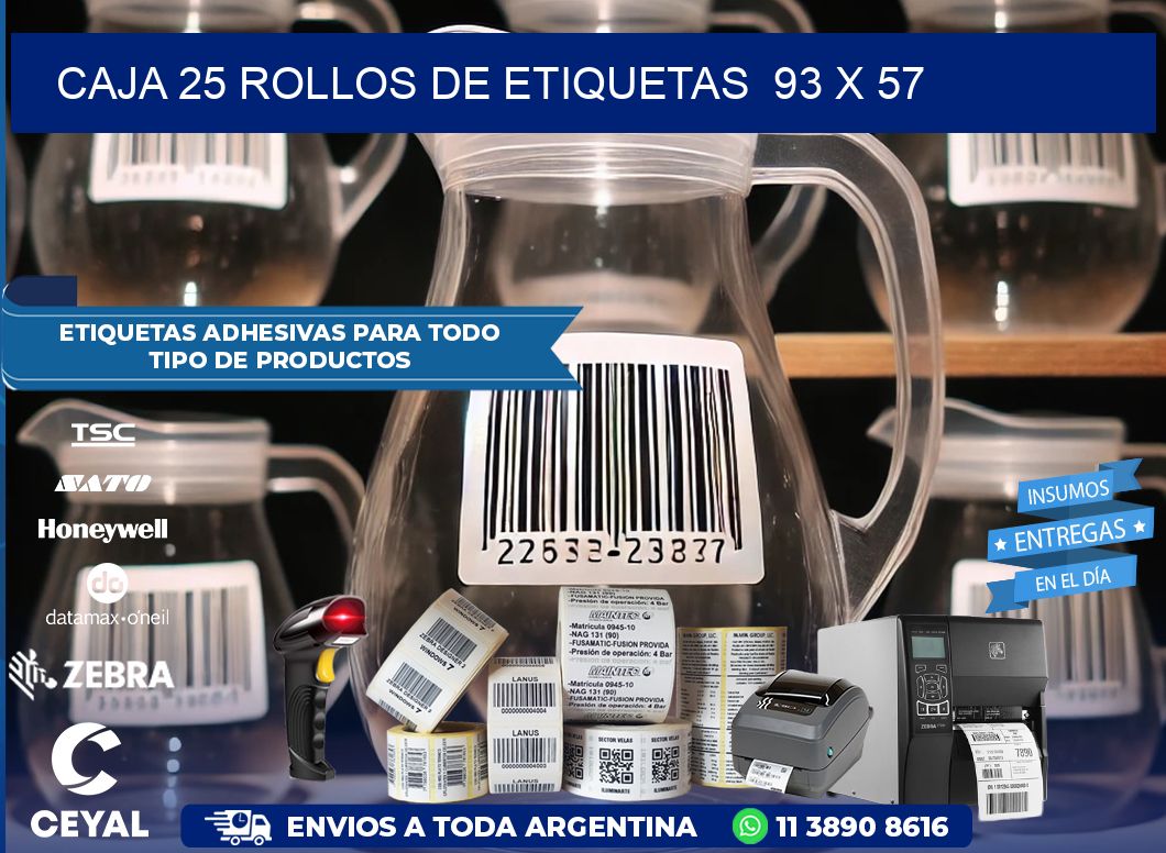 CAJA 25 ROLLOS DE ETIQUETAS  93 x 57