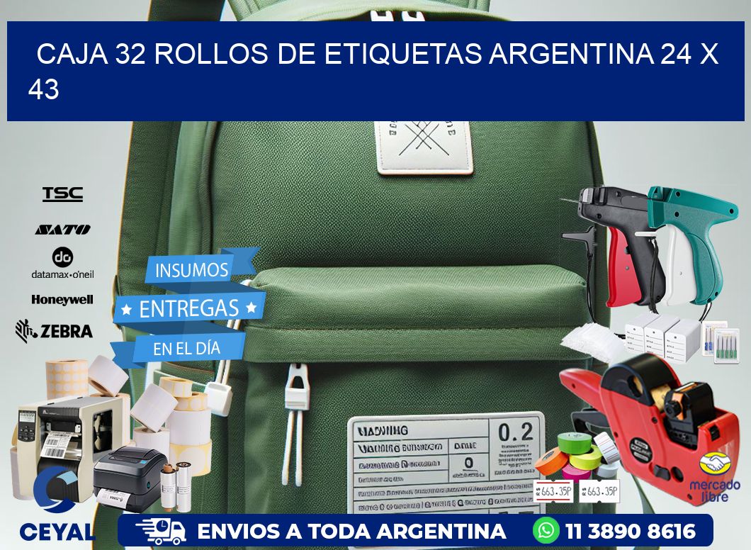 CAJA 32 ROLLOS DE ETIQUETAS ARGENTINA 24 x 43