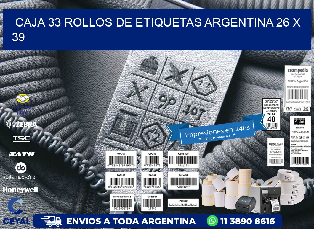 CAJA 33 ROLLOS DE ETIQUETAS ARGENTINA 26 x 39