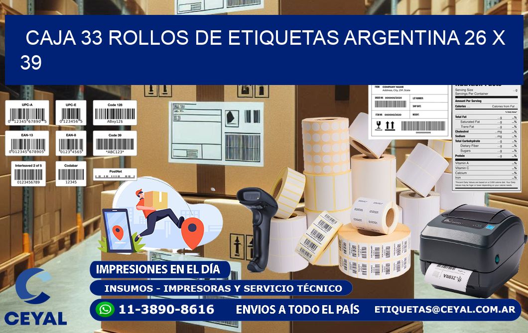 CAJA 33 ROLLOS DE ETIQUETAS ARGENTINA 26 x 39
