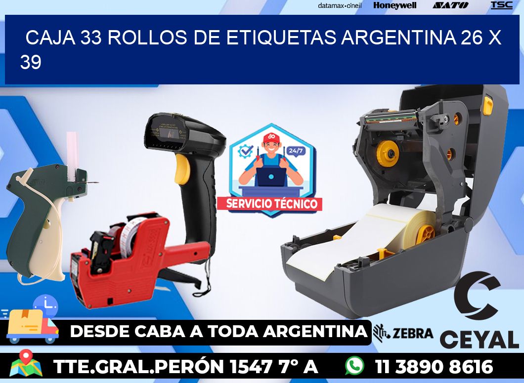 CAJA 33 ROLLOS DE ETIQUETAS ARGENTINA 26 x 39