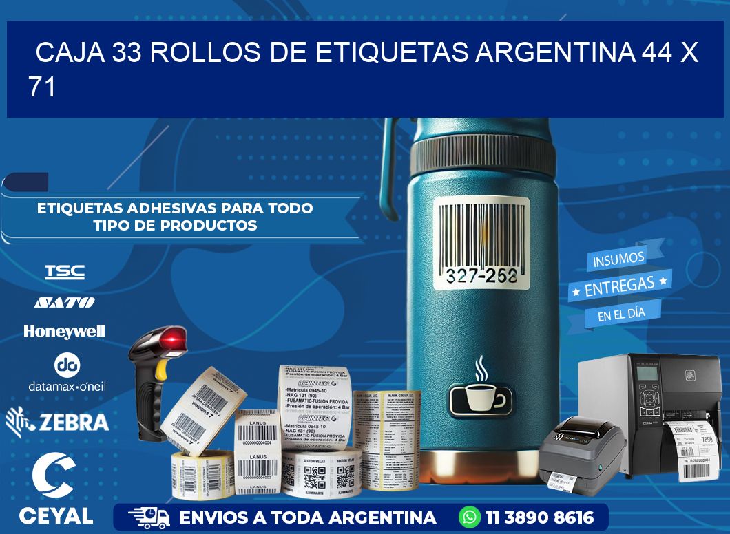 CAJA 33 ROLLOS DE ETIQUETAS ARGENTINA 44 x 71