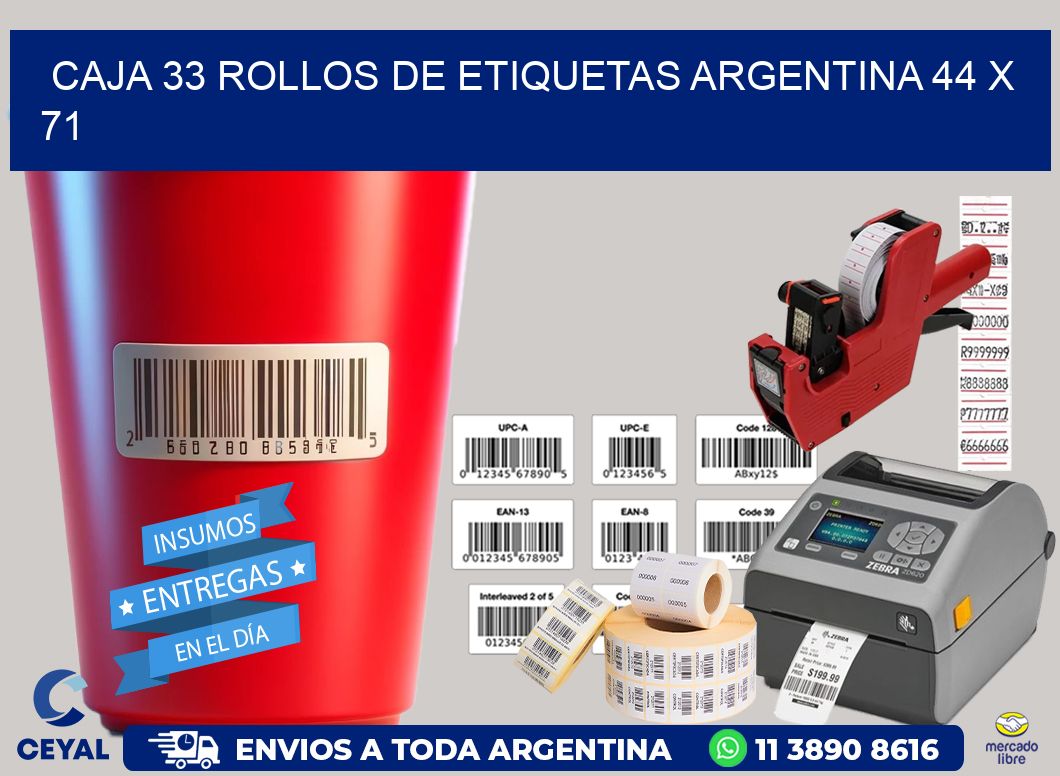 CAJA 33 ROLLOS DE ETIQUETAS ARGENTINA 44 x 71