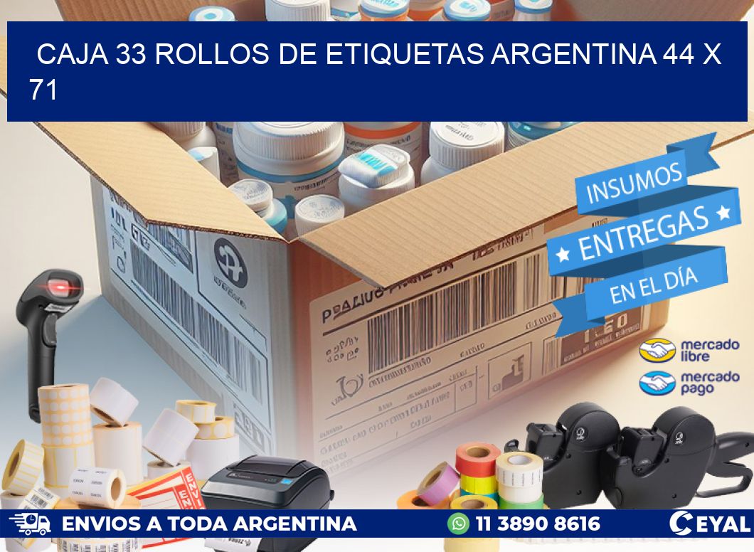 CAJA 33 ROLLOS DE ETIQUETAS ARGENTINA 44 x 71