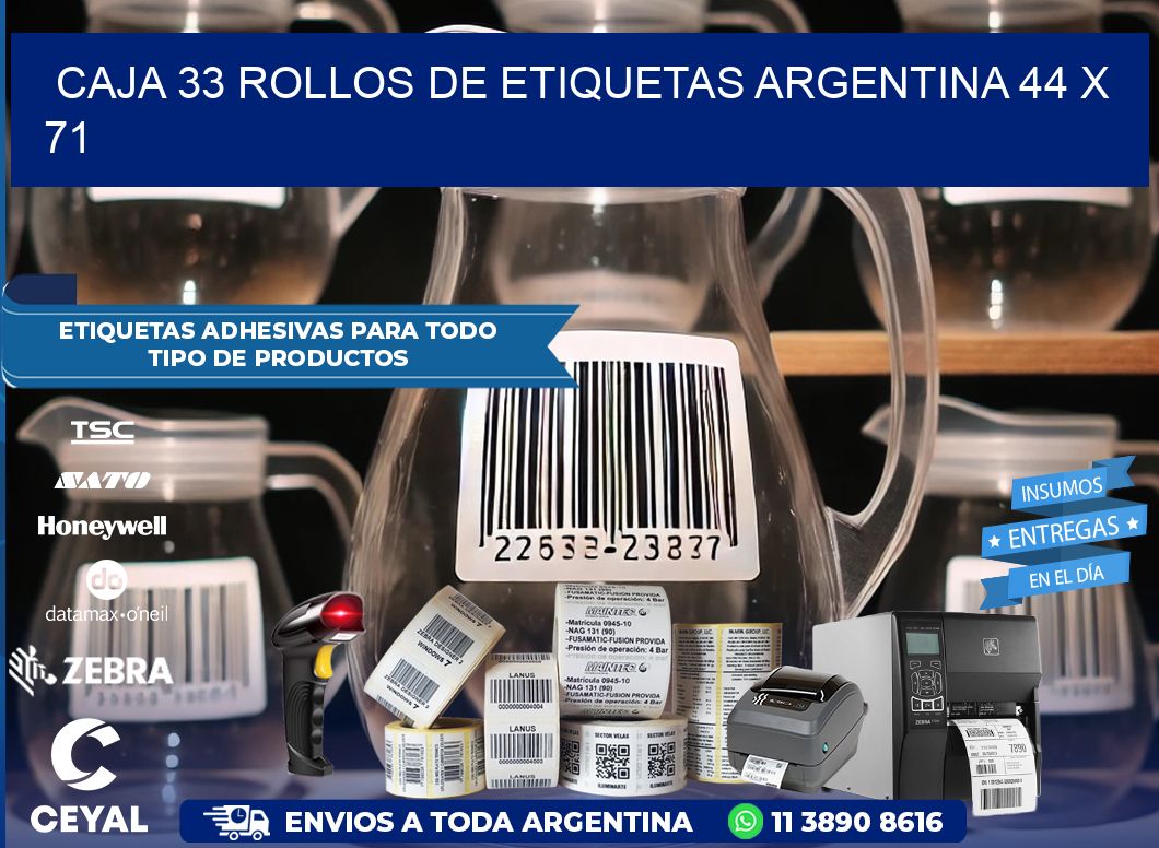 CAJA 33 ROLLOS DE ETIQUETAS ARGENTINA 44 x 71