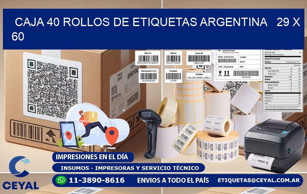 CAJA 40 ROLLOS DE ETIQUETAS ARGENTINA   29 x 60