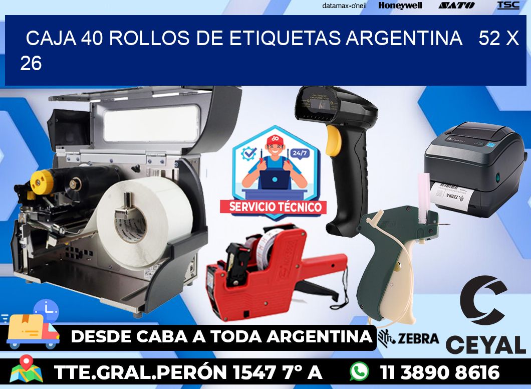 CAJA 40 ROLLOS DE ETIQUETAS ARGENTINA   52 x 26