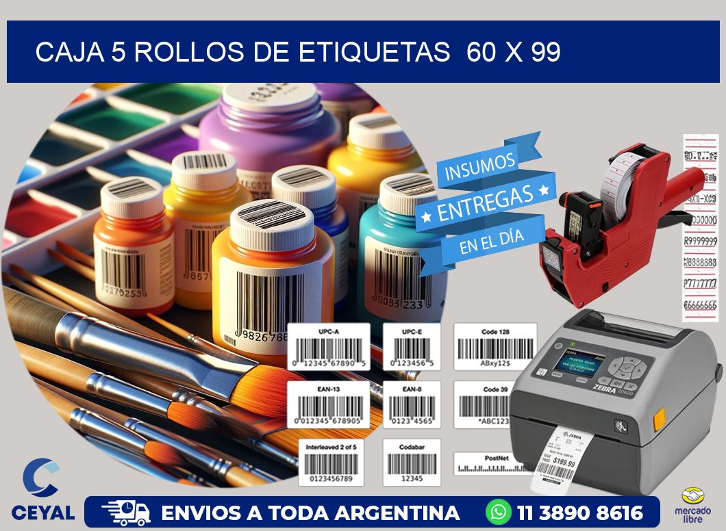 CAJA 5 ROLLOS DE ETIQUETAS  60 x 99